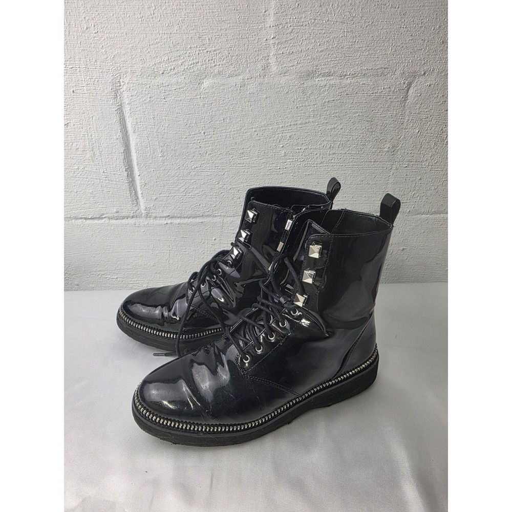 Michael Kors Womens Patent Leather Studded Detail Zippered Boots Black Size 9